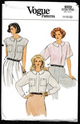9223 VOGUE SS-LS BUTTON BLOUSE POCKETS OR NOT PATTERN 8-12 cut